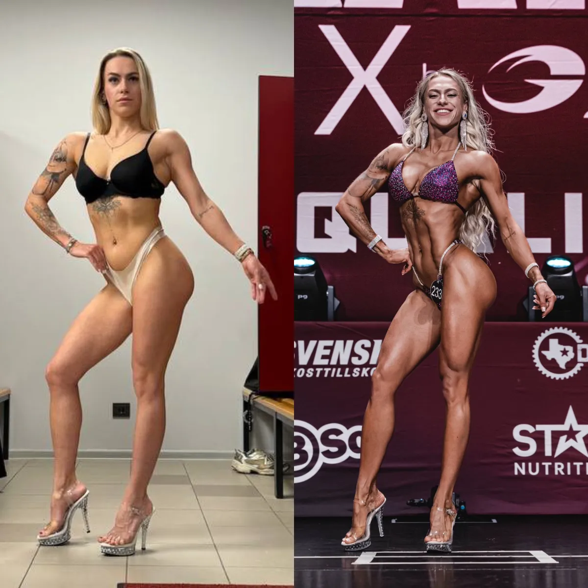 Sportiste pirms sagatavošanās un uz skatuves